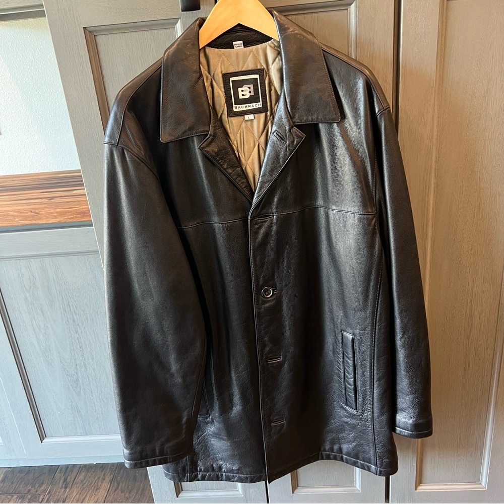 Vintage Mens Bachrach Leather Coat Black Lined Size L